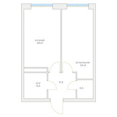 Квартира 42,8 м², 1-комнатная - изображение 3