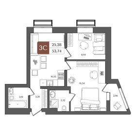 Квартира 53,7 м², 3-комнатная - изображение 1