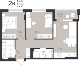 Квартира 57,3 м², 2-комнатная - изображение 1