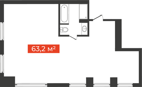 Квартира 63,2 м², 1-комнатные - изображение 1