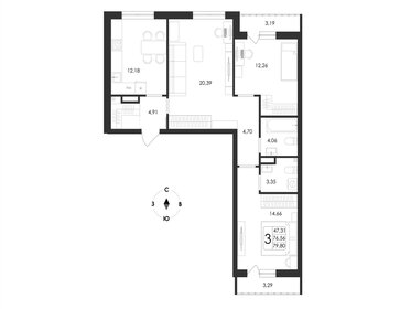 Квартира 79,8 м², 3-комнатная - изображение 1