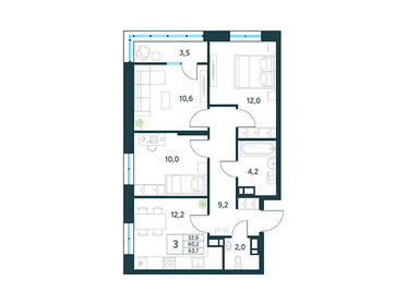 Квартира 64,7 м², 3-комнатная - изображение 1