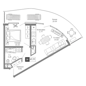 Квартира 57,8 м², 2-комнатная - изображение 1