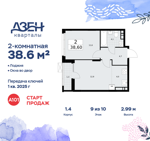 38,6 м², 2-комнатная квартира 11 066 427 ₽ - изображение 35