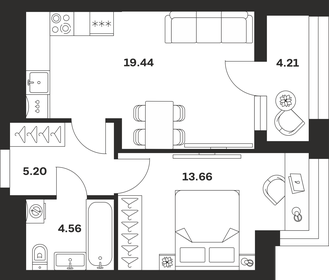 Квартира 47,1 м², 1-комнатная - изображение 1