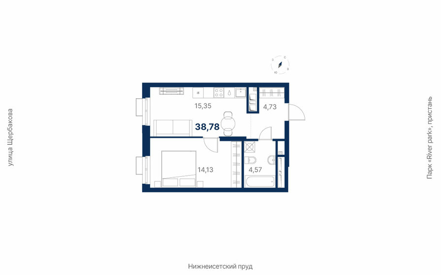 38,8 м², 1-комнатная квартира 6 203 162 ₽ - изображение 21