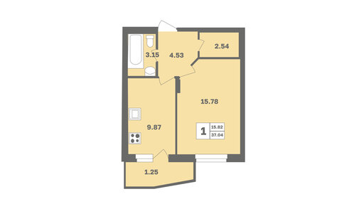 Квартира 37,8 м², 1-комнатная - изображение 1