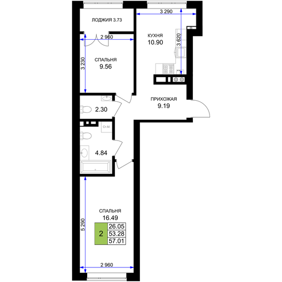 50,1 м², 2-комнатная квартира 8 024 000 ₽ - изображение 74