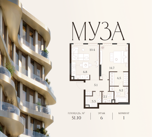 Квартира 51,1 м², 1-комнатная - изображение 1