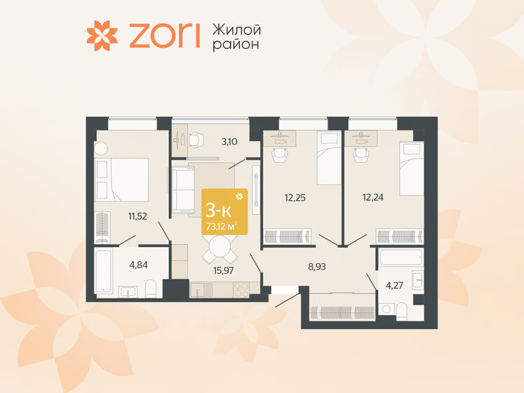69,9 м², 3-комнатная квартира 9 047 443 ₽ - изображение 1