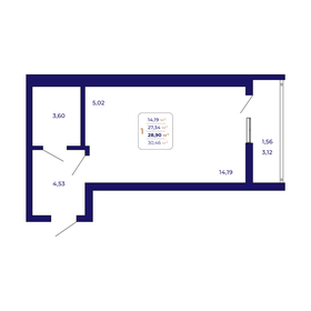 Квартира 28,9 м², 1-комнатная - изображение 1