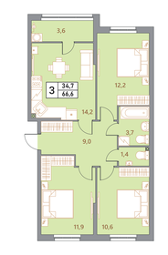 Квартира 66,6 м², 3-комнатная - изображение 1