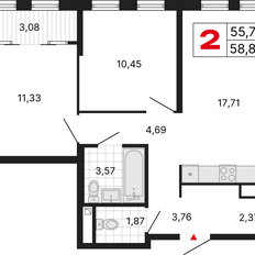 Квартира 58,8 м², 2-комнатная - изображение 2