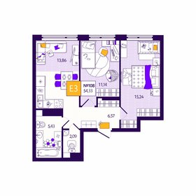Квартира 54,3 м², 2-комнатная - изображение 1