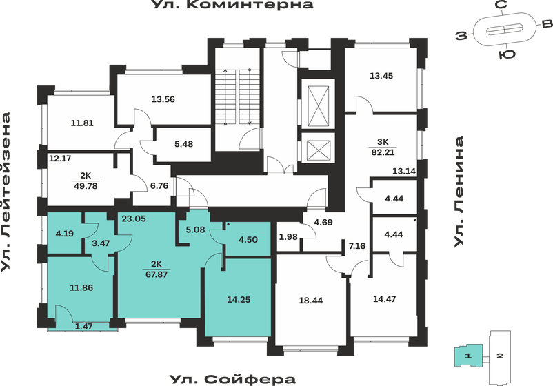 64,9 м², 2-комнатная квартира 13 553 650 ₽ - изображение 49