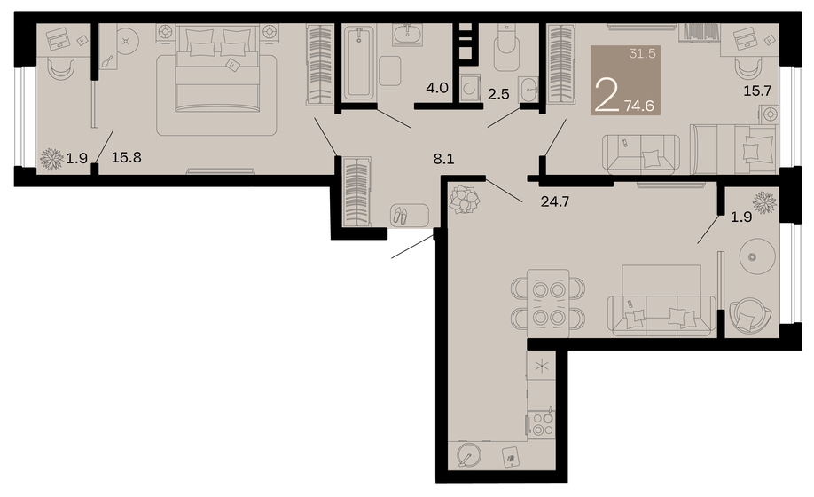 71 м², 2-комнатная квартира 15 500 000 ₽ - изображение 68