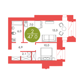 Квартира 47 м², 2-комнатная - изображение 1