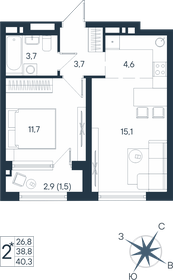 Квартира 40,3 м², 2-комнатная - изображение 1