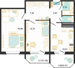 Квартира 59 м², 2-комнатная - изображение 1