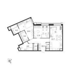 Квартира 79,5 м², 2-комнатная - изображение 2