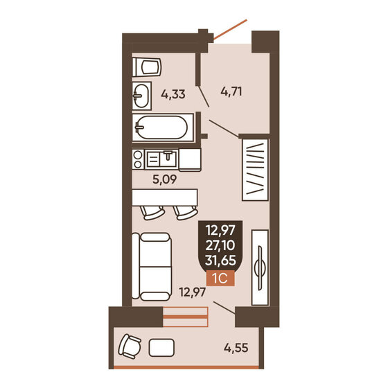32,4 м², 1-комнатная квартира 4 300 000 ₽ - изображение 79