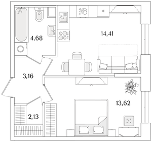 Квартира 38 м², 1-комнатная - изображение 1