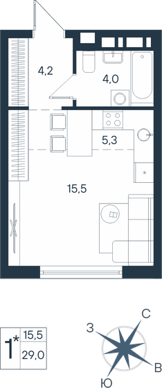 28,2 м², 1-комнатная квартира 5 885 340 ₽ - изображение 20