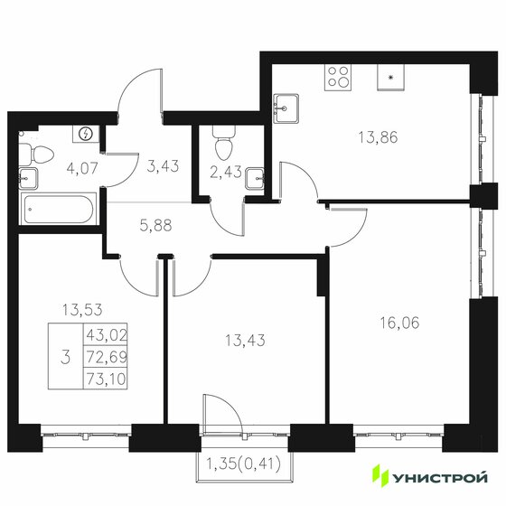 92,7 м², 3-комнатная квартира 18 800 000 ₽ - изображение 96