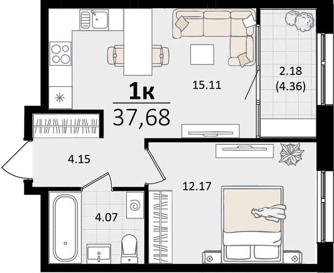 35,7 м², 1-комнатная квартира 11 245 492 ₽ - изображение 25