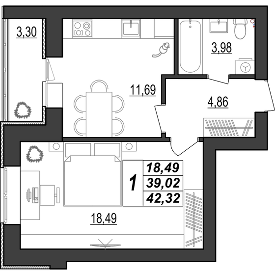 45,5 м², 1-комнатная квартира 5 643 240 ₽ - изображение 9