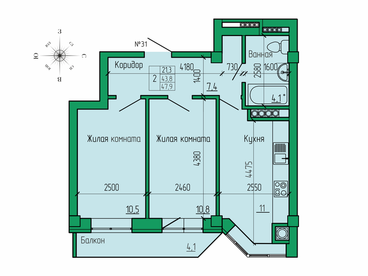 46 м², 2-комнатная квартира 6 400 000 ₽ - изображение 60