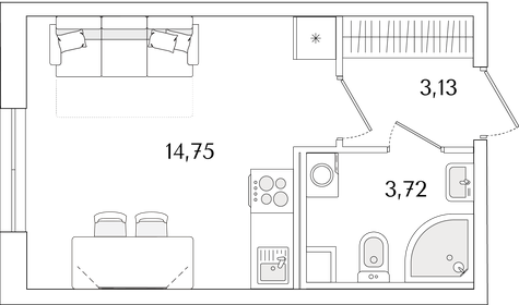 Квартира 21,6 м², студия - изображение 1