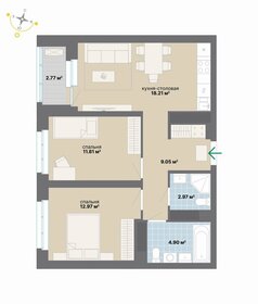 Квартира 62,7 м², 2-комнатная - изображение 1