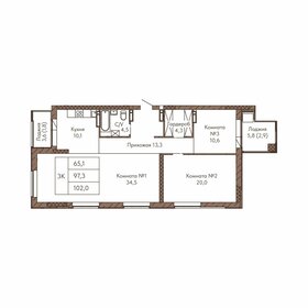 Квартира 102 м², 3-комнатная - изображение 1