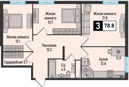 Квартира 78,8 м², 3-комнатная - изображение 1