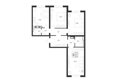 Квартира 86,4 м², 3-комнатная - изображение 1