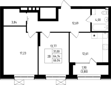Квартира 66 м², 2-комнатная - изображение 1