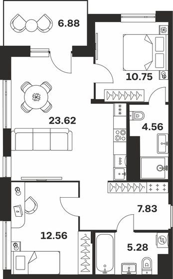 70 м², 2-комнатная квартира 9 700 000 ₽ - изображение 104