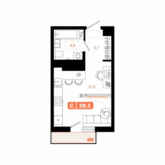 32 м², квартира-студия 4 099 000 ₽ - изображение 37