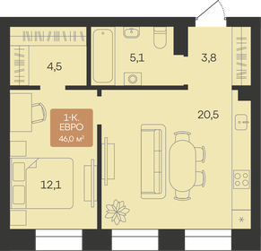 Квартира 46,2 м², 1-комнатная - изображение 1
