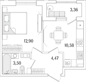Квартира 33,1 м², 1-комнатная - изображение 1