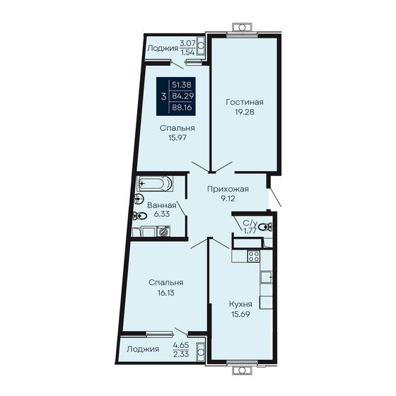 88,2 м², 3-комнатная квартира 14 105 600 ₽ - изображение 46