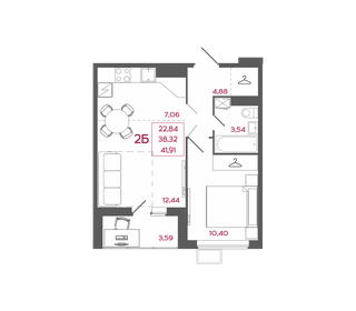 Квартира 41,9 м², 2-комнатная - изображение 1