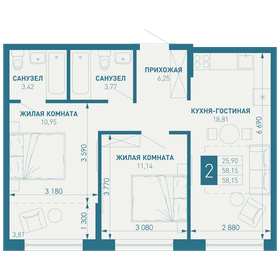Квартира 58,2 м², 2-комнатная - изображение 1