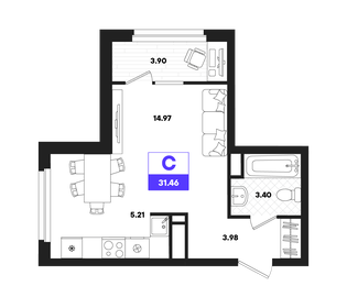 Квартира 51,6 м², 1-комнатная - изображение 1