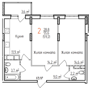 51,8 м², 2-комнатная квартира 7 450 000 ₽ - изображение 90