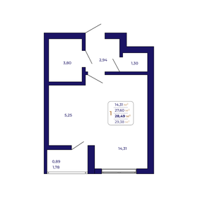 Квартира 28,5 м², 1-комнатная - изображение 1