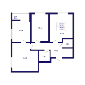 Квартира 75,9 м², 3-комнатная - изображение 1