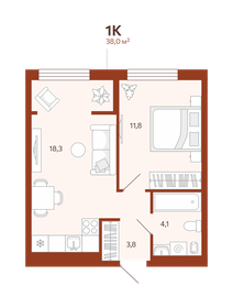 Квартира 38 м², 1-комнатная - изображение 1