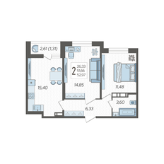 Квартира 53 м², 2-комнатная - изображение 3